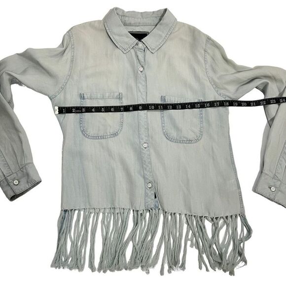 Rails Light Blue Wash Small Fringed Long-Sleeve Button-Down Soft Lyocell Shirt - Picture 10 of 13